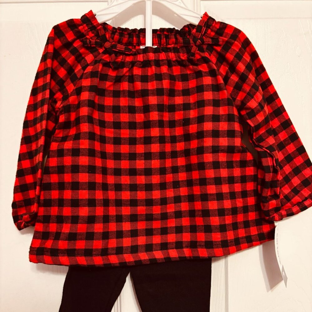 Carter’s Baby Girl Buffalo Plaid Top & Black Leggings Outfit Set 9M